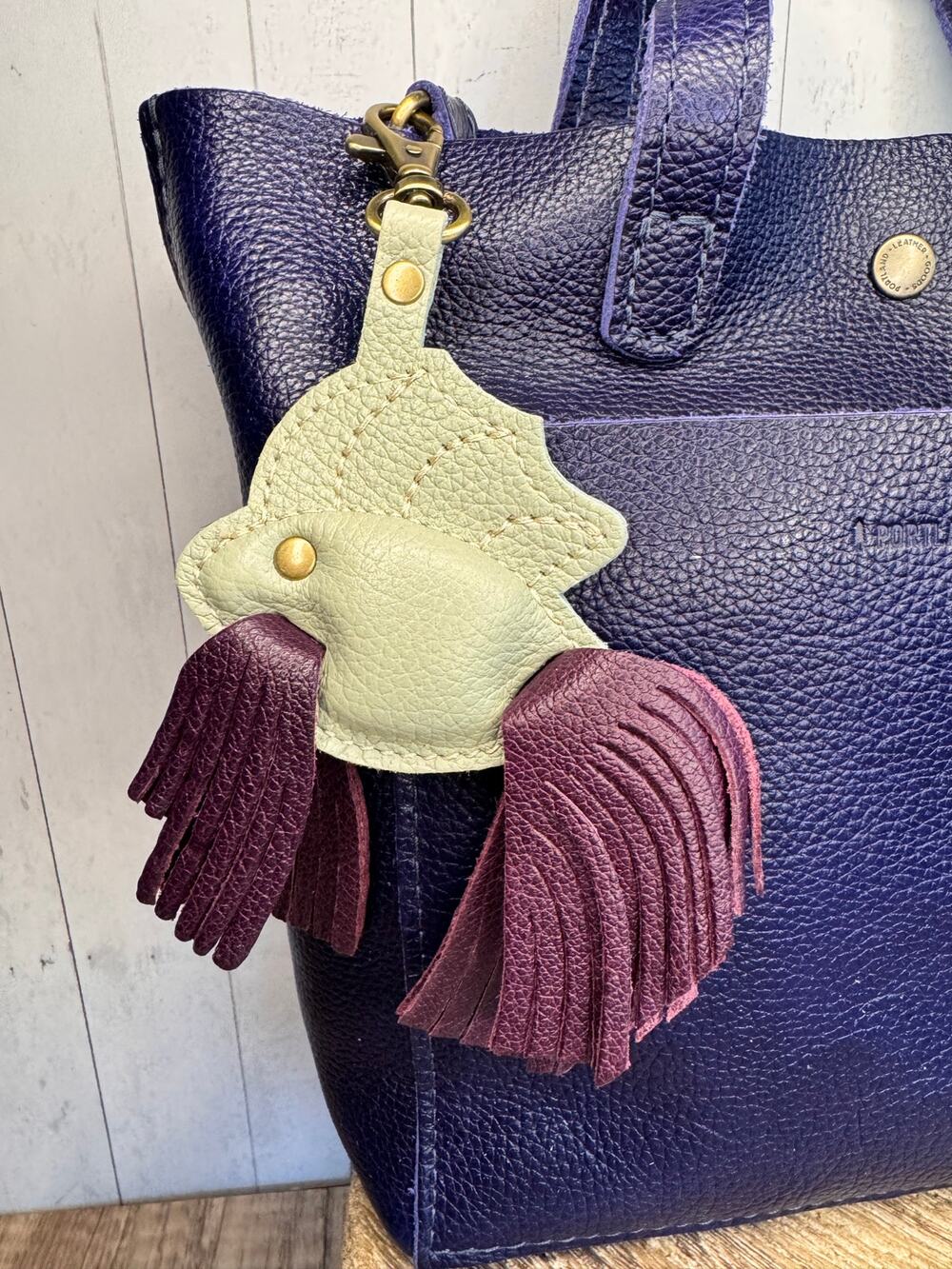Portland Leather Betta Fish Purse Charm PISTACHIO GREEN Fish Bag Charm Leather